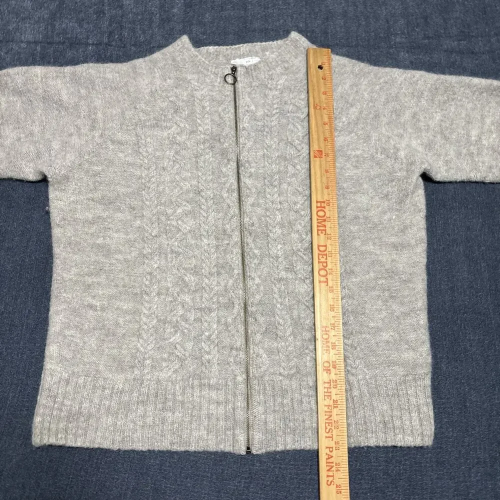 Celtic Co Cardigan Womens Small Grey Beige Full Zip 100% Wool Cable Knit Sweater